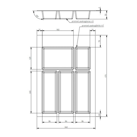 Wkład na sztućce do szuflady AxiSpace Organizer 40 Antracyt GTV