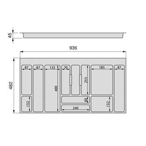 Wkład na sztućce do szuflady Organizer OPTIMA 100 Szary EMUCA