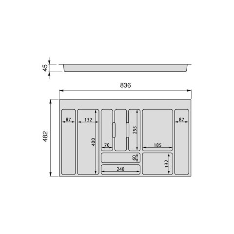 Wkład na sztućce do szuflady Organizer OPTIMA 90 Szary EMUCA